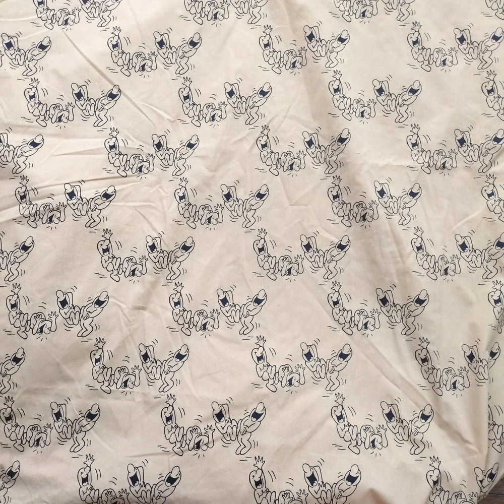 Vtg 70s Henry Syverson Laughing Men Cartoons Cal King Sheet Set Tan Black Pequot